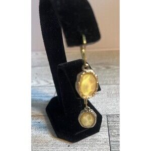 Vintage Faux Yellow Opal Dangle Earrings Gold Plated Oval Fashion Jewelry